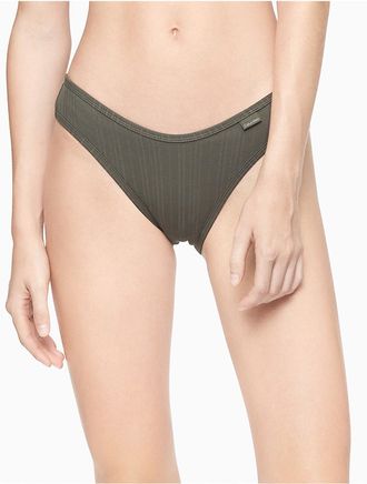 Calvin Klein Womens Ribbed Bikini - Green - XS