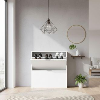 Dmora Mueble Para Zapatos Dghin, Zapatero Con 2 Puertas Abatibles, Zapatero Entrada Baja, Un Mueble Bajo, 75x22h76 Cm, Blanco - Dmora