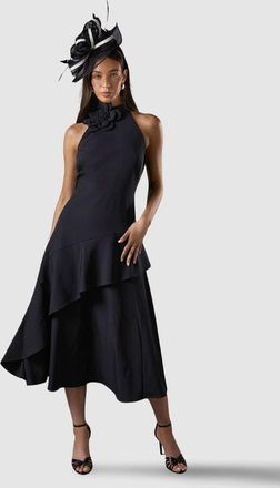 Coast High Neck Corsage Detail Midi Dress in Black at Nordstrom, Size 12