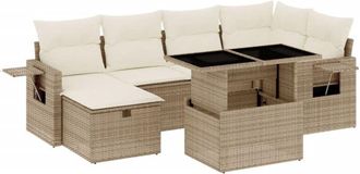 vidaXL Vidaxl - Set Sof&aacute;s De Jard&iacute;n 7 Piezas Y Cojines Rat&aacute;n Sint&eacute;tico Beige