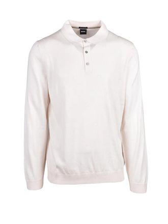 BOSS Beige Virgin Wool Polo Sweater