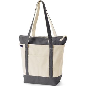 Lands End Zip Top Long Handle Canvas Tote Bag in Natural/silver Graphite at Nordstrom, Size X-Large
