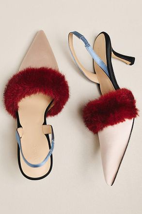 Maeve Faux Fur Cuff Slingback Kitten Heels
