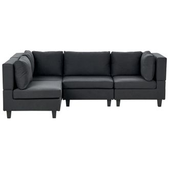 Beliani Sof&aacute; Modular Esquinero Moderno 4 Plazas Tapizado Tela Patas Negras Respaldo Acolchado Derecho Negro Unstad