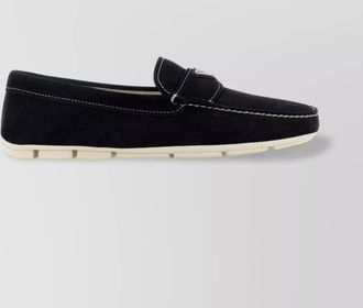 Prada suede loafers with contrast stitching and rubber sole