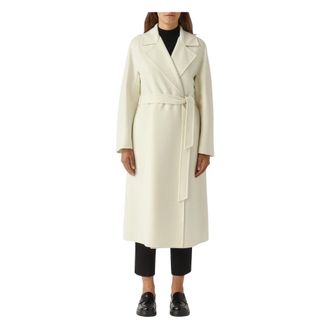 Max Mara Jassen, Dames, Wit, M, Leer, Belted Coat