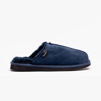 Shepherd Hugo Mens Sheepskin Mules Navy - Size UK 11
