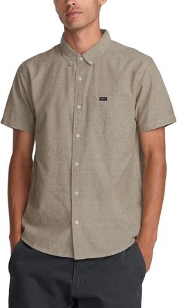 Rvca Thatll Do Slim Fit Solid Short Sleeve Cotton Button-Down Shirt in Sand at Nordstrom, Size Xx-Large