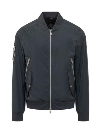 Moose Knuckles Blue Solid Mock Collar Jacket