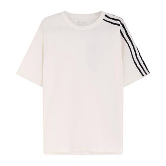 Yohji Yamamoto T-Shirts, male, Beige, Size: S Raw Edge 3 Stripes Short Sleeve Tee