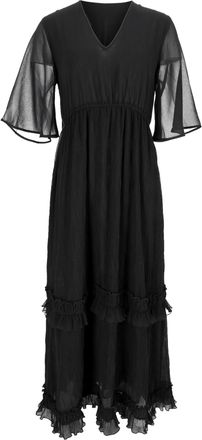 Ganni Pre-owned Womens V-Neck Pleated Maxi Dress in Black - Size EU 40 (Womens)