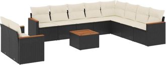 vidaXL Set De Sof&aacute;s De Jard&iacute;n 11 Pzas Y Cojines Rat&aacute;n Sint&eacute;tico Negro Vidaxl