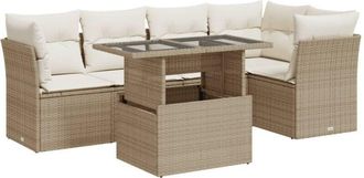 vidaXL Juego De Sof&aacute;s Jard&iacute;n Con Cojines 6 Pzas Rat&aacute;n Sint&eacute;tico Beige Vidaxl