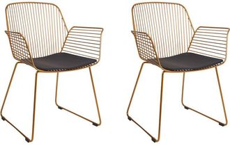 Beliani Beliani - Conjunto De 2 Sillas De Comedor De Metal Respaldo De Alambre Asiento De Piel Sint&eacute;tica Dorado Appleton