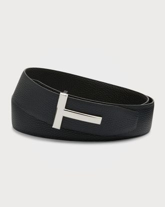 Tom Ford Mens Signature T Reversible Leather Belt