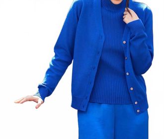 Karen Kane V-Neckline Front Button Placket Cardigan In Sapphire Blue