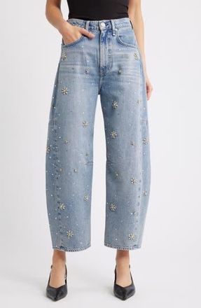 Rag & Bone Charlie Flower Crystal High Waist Ankle Barrel Jeans in Band Jewel at Nordstrom Rack, Size 25