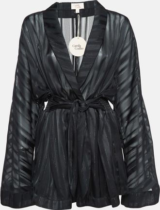 Camila Coelho Black Stripe Lurex Satin Amelia Playsuit