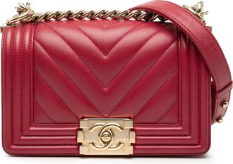 Chanel Pre-owned Womens Small Chevron Calfskin Boy Flap - Brown Leather - One Size