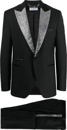 Philipp Plein crystal-embellished dinner suit - men - Polyester/Viscose/Spandex/Elastane/Acetate/Wool - 54 - Black