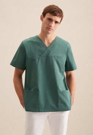 Seidensticker Funktionshemd SEIDENSTICKER, Herren, Gr. XXL45-46, normale &Auml;rmell&auml;ngen, gr&uuml;n, 60% Baumwolle, 40% Polyester, unifarben, regular fit, V-Ausschnitt, gera