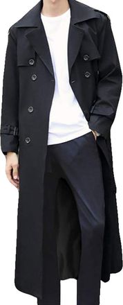 Generic Mens Anoraks Long Black Trench Coat Double Breasted Buttons Stylish Versatile Shoulder Tabs Belt for Men Women Fashion Outerwear (Black-a, 8XL)