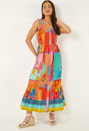 Roman Patchwork Tiered Maxi Dress