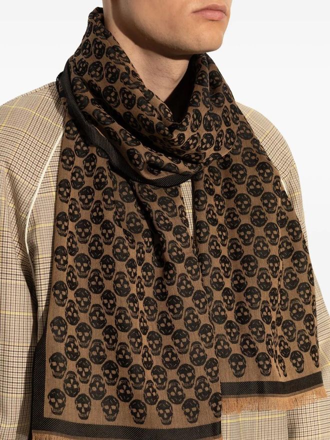 Sciarpa Alexander McQueen Grigia Con Motivo Teschio &ndash; Unisex, Nuova Con Etichette