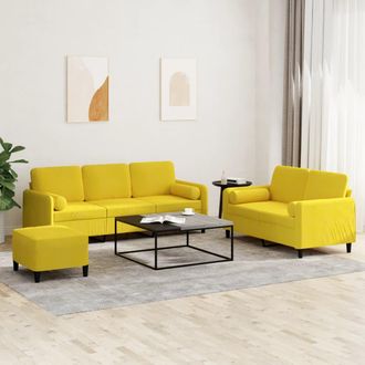 vidaXL Vidaxl - Juego De Sof&aacute;s Con Cojines 3 Piezas Terciopelo Amarillo