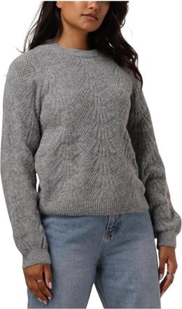Object Grijze Gebreide Pullover Trui - Dames - Ronde hals truien - Grijs - L - Katoen - Truien & Vesten