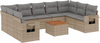 vidaXL Juego De Sof&aacute;s Jard&iacute;n Con Cojines Beige 10 Pzas Rat&aacute;n Sint&eacute;tico Vidaxl