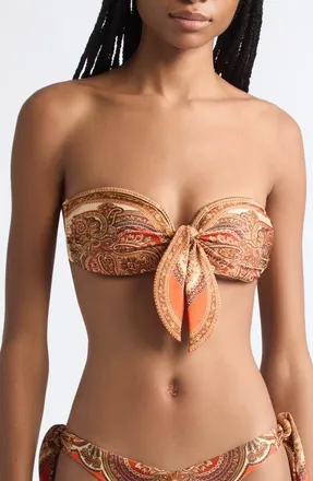 Zimmermann Mahon Scarf Tie Strapless Bikini Top in Tangerine Paisley at Nordstrom, Size 0