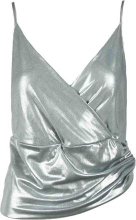 RA.ME Grey Metallic Wrap-Style Stretch Tank Top
