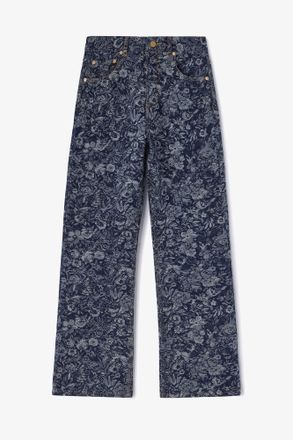 Ganni Navy Betzy Cropped Jeans in Tapestry Denim - Size 26W/33L Organic Cotton