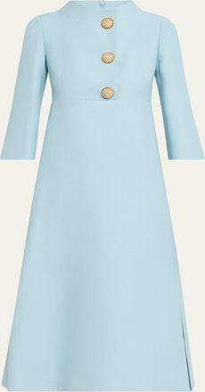 Valentino Garavani Strass Button High-Neck Crepe Midi Dress
