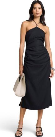 Onia Air Linen Ruched Halter Dress in Black at Nordstrom, Size 14
