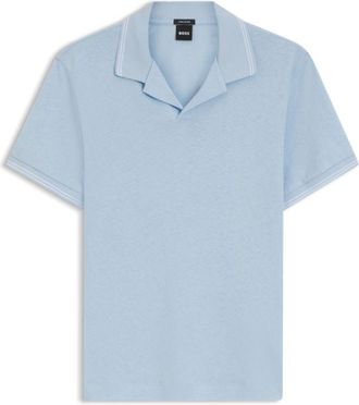 BOSS Johnny-collar polo shirt in cotton and linen