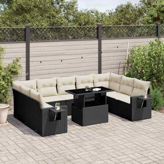 vidaXL Vidaxl - Set De Sof&aacute;s De Jard&iacute;n 10 Pzas Cojines Rat&aacute;n Sint&eacute;tico Negro
