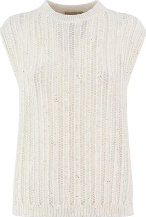Antonelli Dalia Mouwloze Jumper - Dames - Ronde hals truien - Wit - M - Pailletten - Truien & Vesten