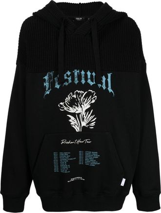 Five CM graphic-print panelled drawstring hoodie - men - Cotton/Polyester/Cotton - L - Black