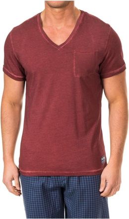 Tommy Hilfiger T-shirt met korte mouwen en V-hals - Heren - T-shirts - Rood - S - Katoen - Tops