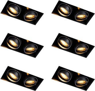 QAZQA Qazqa - Set of 6 Recessed Spotlights Black Adjustable Trimless 2-Lights - Oneon Honey