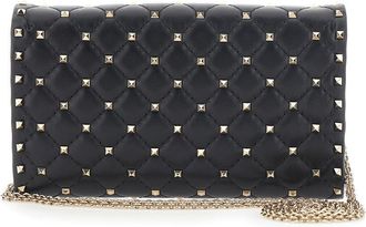 Valentino Garavani Womens Crossbody Bag Quilted Leather Black Lamb Shoulder