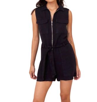 Bella Dahl Zip Front Linen Romper In Black