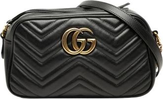 Gucci Pre-owned Quilted Leather Crossbody Bag - Dames - Vintage Schoudertas - Zwart - ONE Size - Leer - Vintage