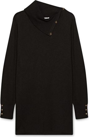 Fiorella Rubino Lange trui met asymmetrische halslijn - Dames - Coltruien - Zwart - XS - Nylon - Truien & Vesten