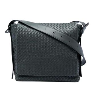 Bottega Veneta Pre-owned Woven Leather Crossbody Bag - Dames - Pre-owned - Grijs - Maat: ONE Size Leer