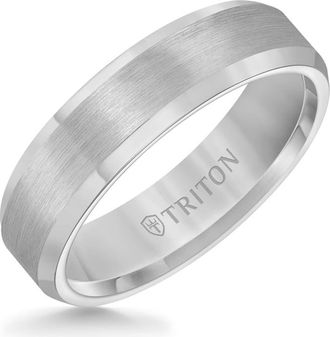 Triton 6MM Tungsten Carbide Ring with Satin Center and Bevel Edge in Metallic Silver at Nordstrom, Size 12.5
