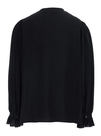 Chlo&eacute; Ruffled Silk with Adjustable Front Knot Shirt - Black