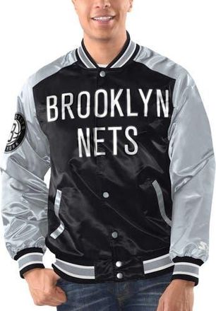 Starter Mens Starter Black/Silver Brooklyn Nets Renegade Satin Full-Snap Varsity Jacket at Nordstrom, Size X-Large